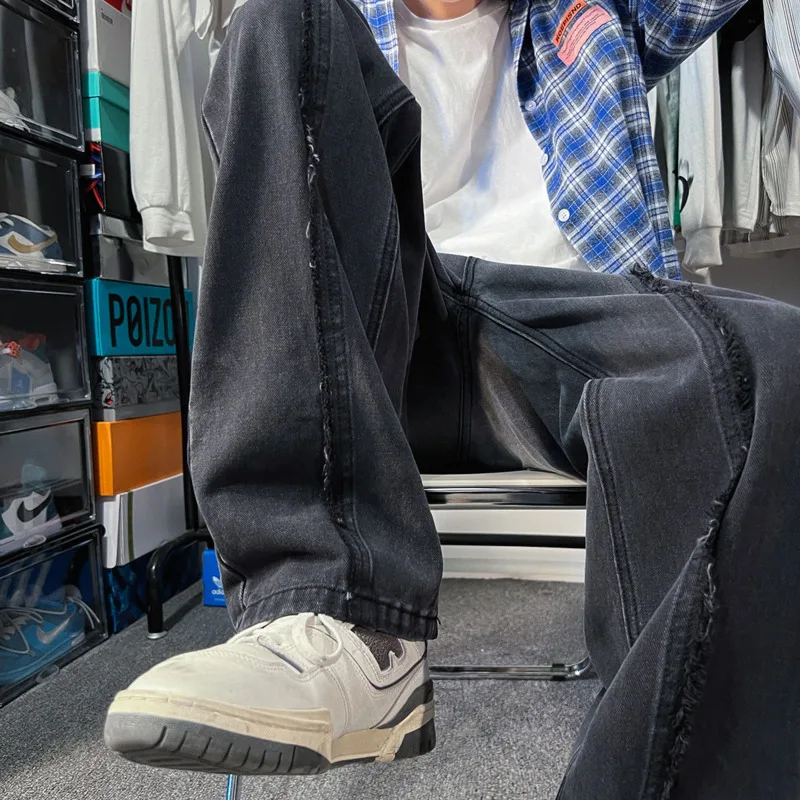 Blue Black Baggy Jeans Men Fashion Casual Straight Jeans Men Streetwear Hip Hop Loose Tie Dye Denim Pants Mens Trousers S-2XL