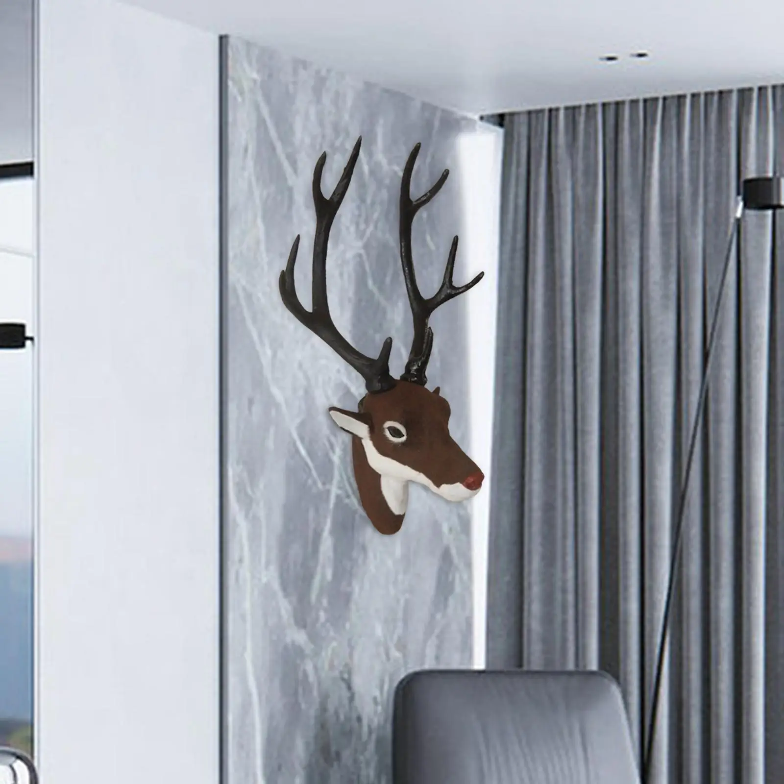 

Wall Mounted Faux Deer Head Brown Rustic Removable Handcrafted Hanging Deer Antlers for Woodland Theme Wall Decor Farmhouse