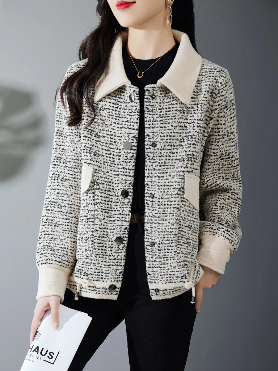 Ранняя весна 2024 новое шерстяное короткое пальто с маленькими лацканами супер