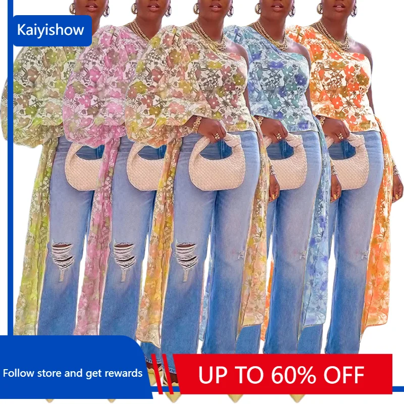 

African Clothes for Women Summer Sexy African Women Long Sleeve Polyester Printing Long T-shirt African Tops