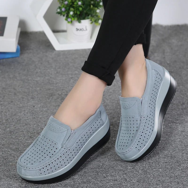 

Spring Platform Women Shoes Flats Sneakers Suede Leather Women Casual Shoes Slip On Flats Heels Creepers Moccasins