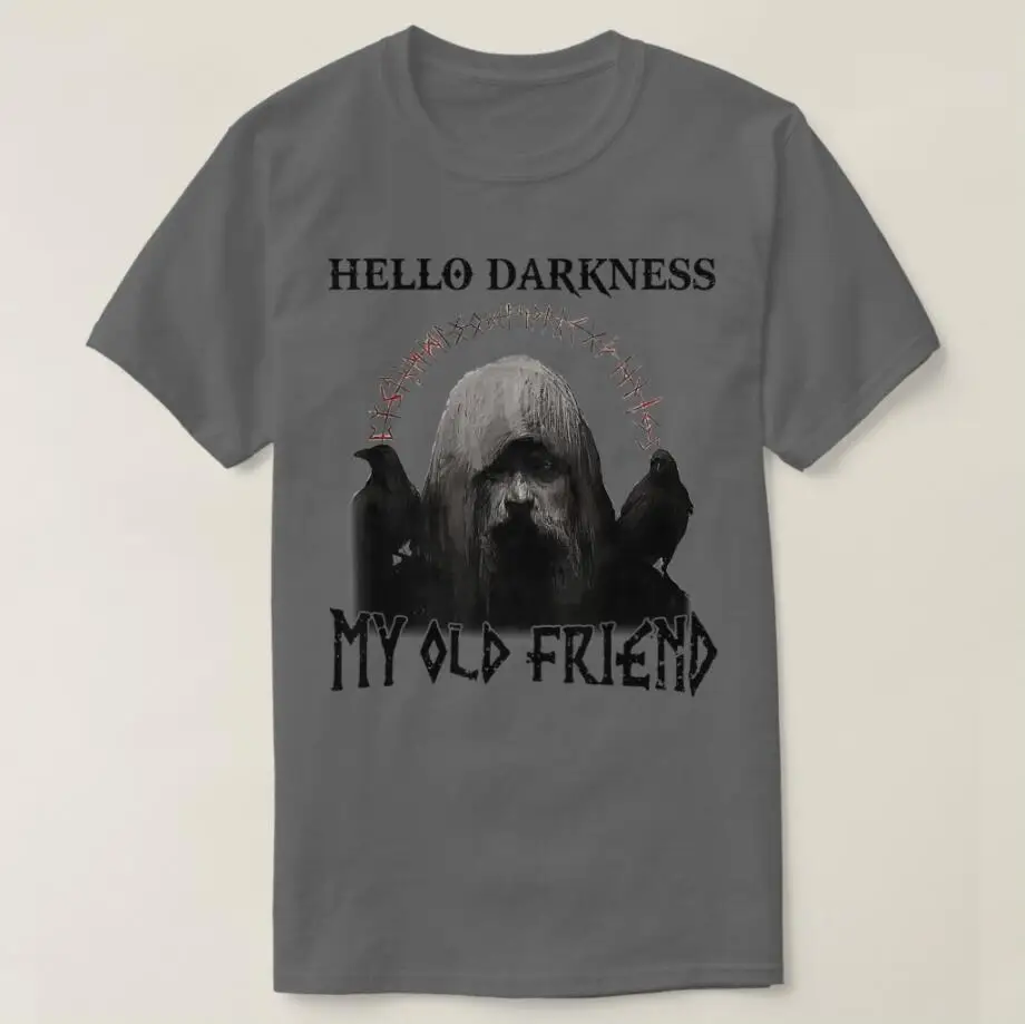 

Viking Odins Ravens Hello Darkness My Old Friend T-Shirt Short Sleeve Casual Cotton Harajuku Men T Shirt