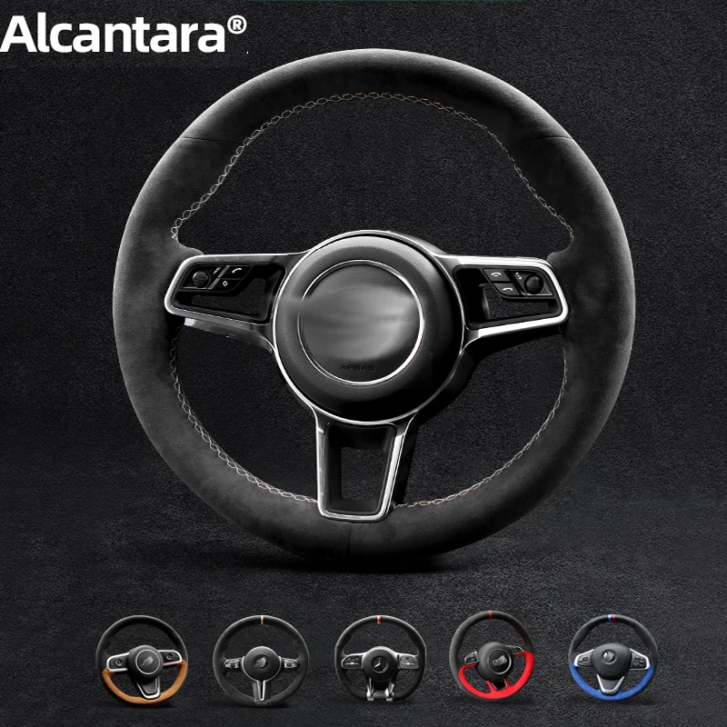 

for Porsche Hand Sewn 100% Alcantara Suede Car Steering Wheel Cover Macan Cayenne 718 Panamera 911 Interior