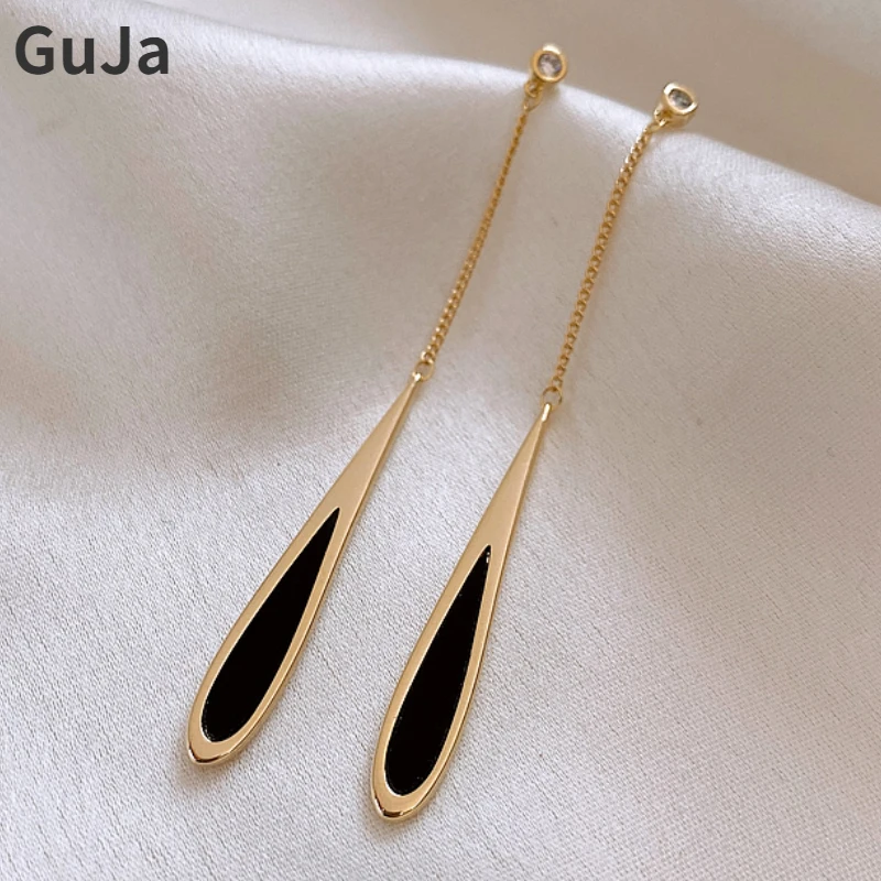 

Modern Jewelry Black Drop Long Metal Dangle Earrings For Women Party Gift Fashion European and American Luxury Accessories