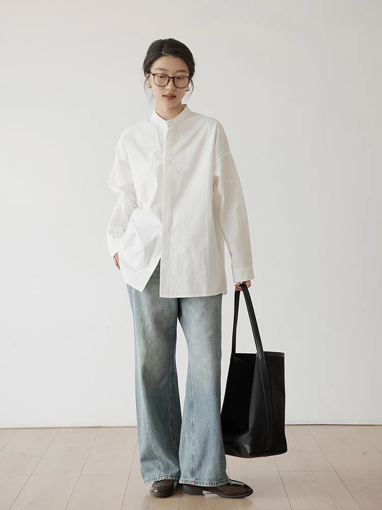 Профессиональные белые рубашки с воротником-стойкой для женщин весенне-осенние