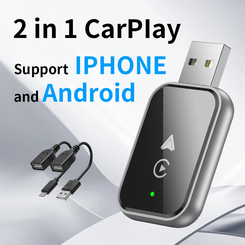 

Беспроводной адаптер CarPlay для iPhone, 2 в 1, проводной к беспроводному адаптеру CarPlay Android Auto, беспроводной адаптер Apple Carplay с USB