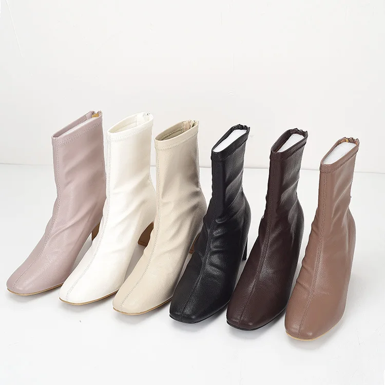 

Lady Boots Back Zip Women's Low Shoes Boots-Women Zipper Winter Footwear Ankle 2022 Rubber High Heel Rome Solid Basic PU Square