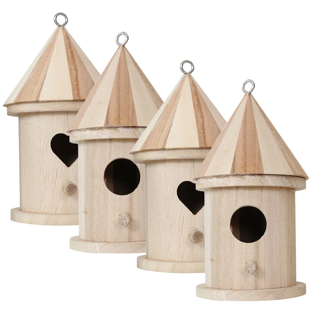 

4 Pcs Wooden Bird Feeder Feeders Nests Outdoor House Decor Gardening Decoration Parakeet Supply Terrarium