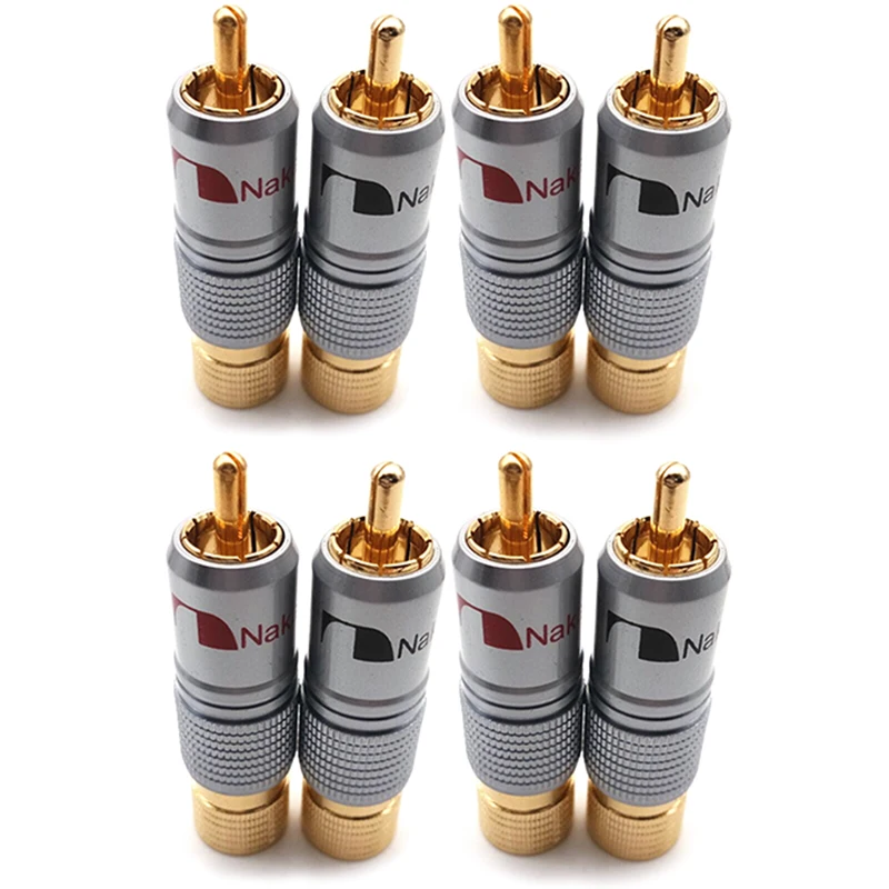 

HOT-Hifi 10Mm Gold Plated RCA Plug Locking Non Solder Plug RCA Coaxial Connector Socket Adapter 8Pcs