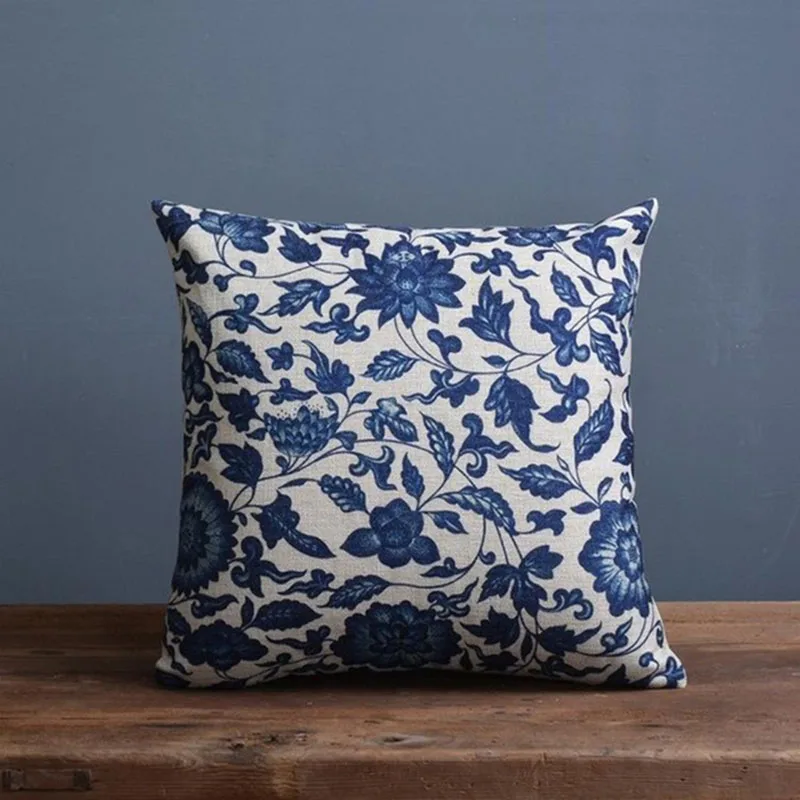 

Chinese Cushion Covers Blue and White Porcelain Home Decor Pillowcase Throw Pillows on Sofa Decorative Pillow Case