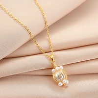 vintage fashion imitation pearl stainless steel pendant necklace for women 2022 new gold chain clavicle chain ins style jewelry