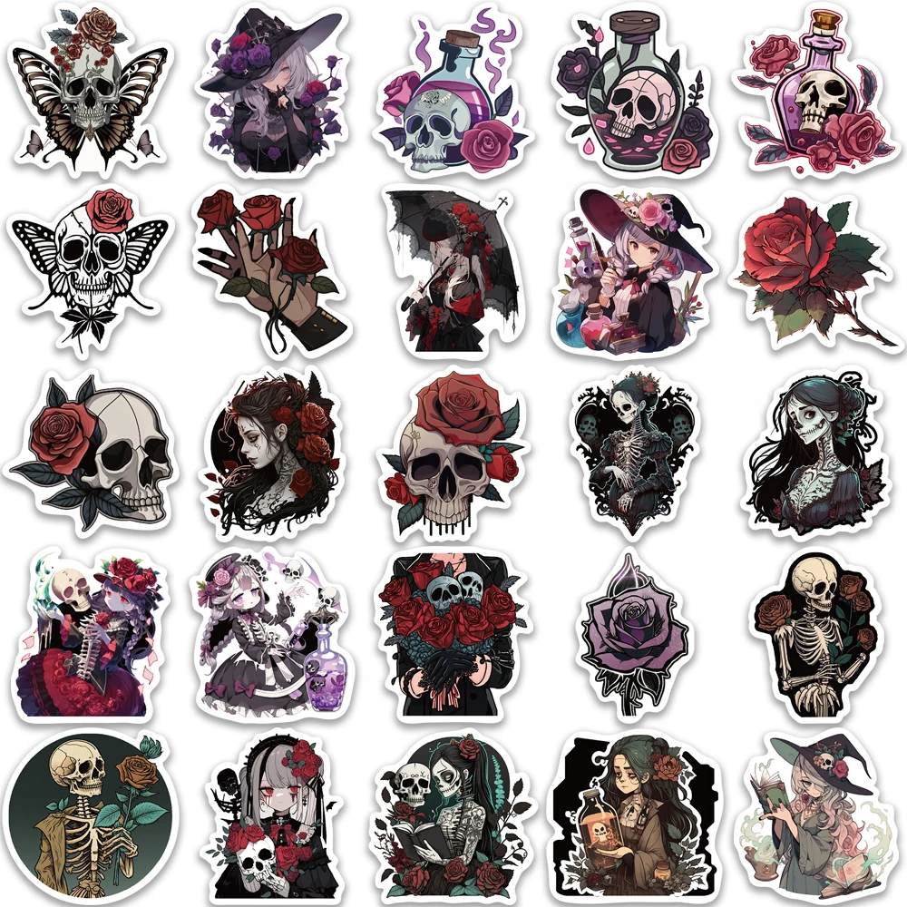 

10/25/50PCS Goth rose girl Stickers For DIY Car Notebook Guitar Motorcycle Laptop Luggage Suitcase Graffiti Decal
