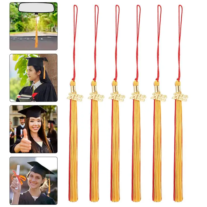 

10Pcs 2022 New Academic Graduation Cap Tassel with Gold 2022 Year Charm Pendant Mixed Color Uniforms Student Souvenir Supplies