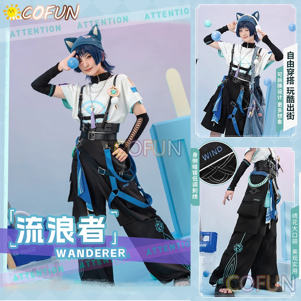 

COFUN Game Genshin Impact Wanderer Cosplay Costume Overalls Halloween Workwear Backpack Pants Outfit Women New Suit Uniform