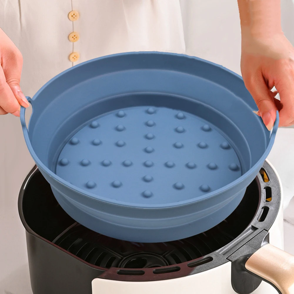 

1pc Silicone Air Fryer Oven Baking Silicone Bakeware Tray Air Fryer Mat Fried Chicken Basket Round Replace Grill Pan Accessories