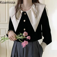koamissa 2022 women black velvet blouse spring fashion solid long sleeve blusas all match loose office lady casual shirt vintage