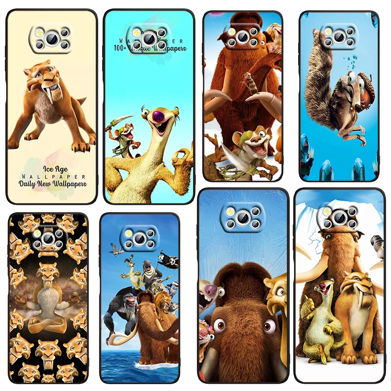 

Cute Cartoon Ice Age Phone Case For Xiaomi Mi Poco X4 X3 NFC F4 F3 GT M4 M3 M2 X2 F2 Pro C3 5G Black Fundas Soft Cover