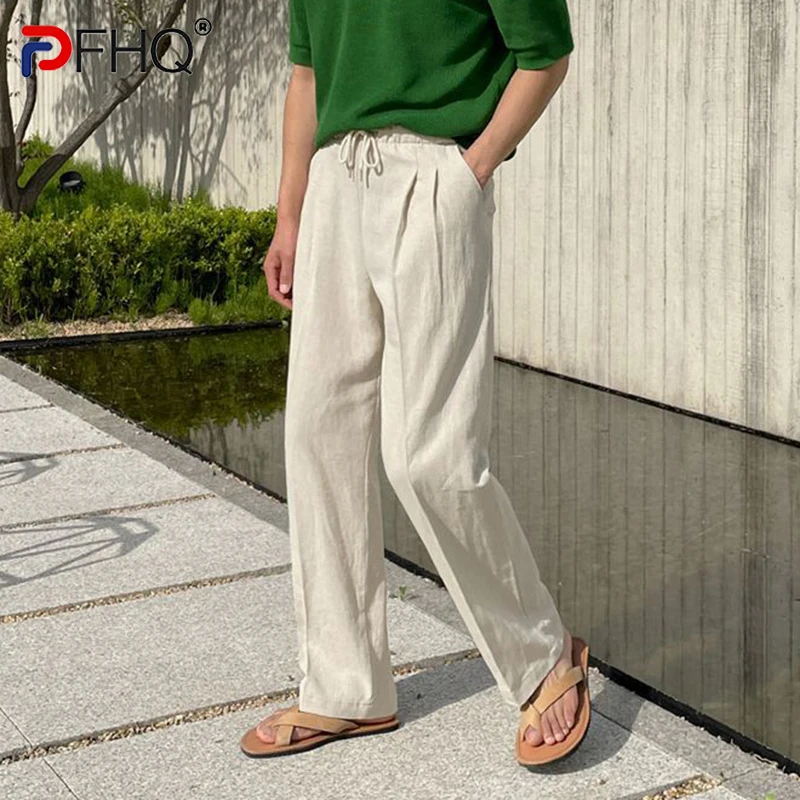 

Брюки мужские летние прямые с карманами и эластичным поясом, однотонные