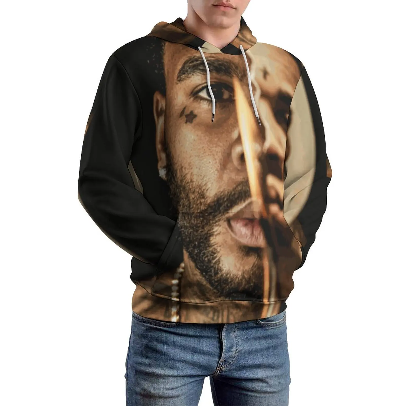 

Худи мужское свободное с длинным рукавом и графическим принтом