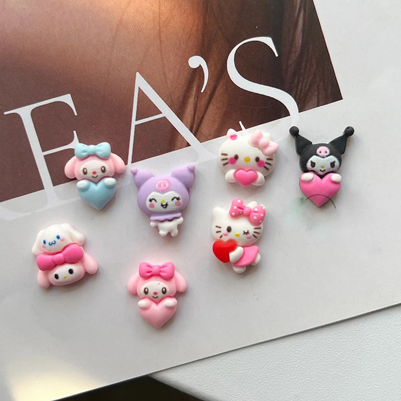 

New 10Pcs Small Sanrios Kuromi Nail Art Accessories Kawaii Hello Kitty Anime Cartoon My Melody Diy Resin Manual Nail Accessories