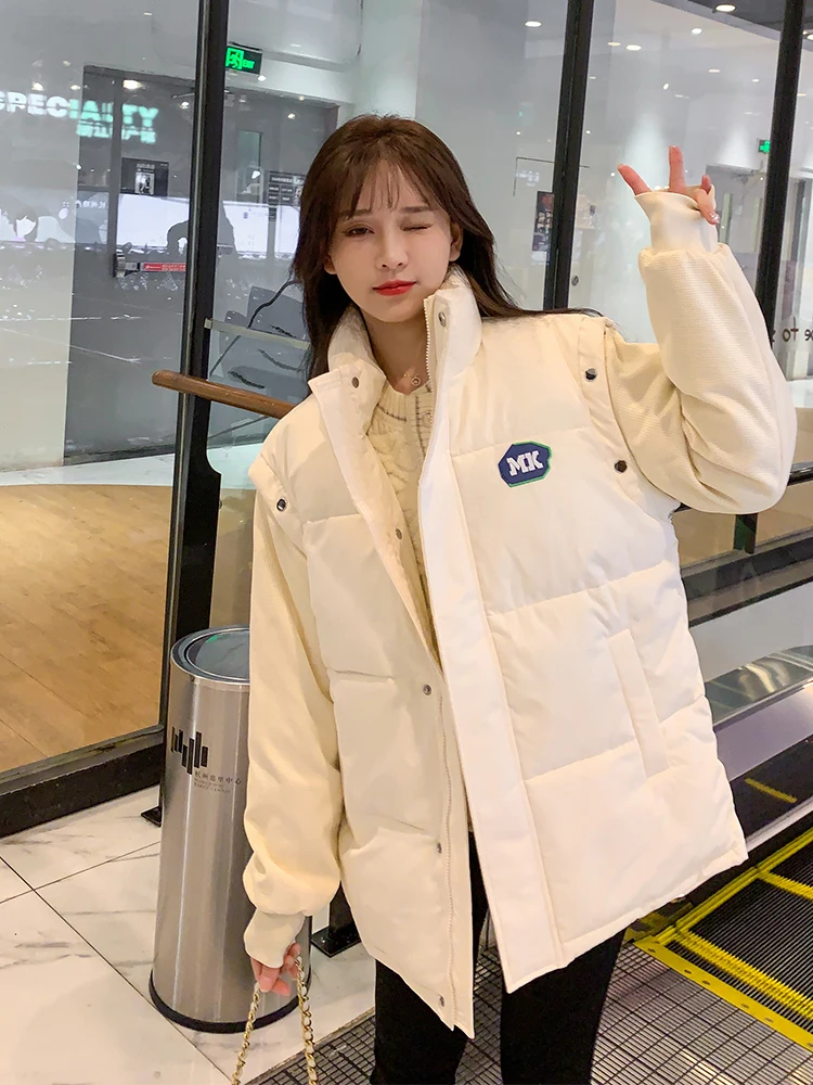 Detachable sleeves Fashion Women Winter Jacket Stand Collar Padded Breasted Buttons Female Outerwear Coat Short Parka Oversize