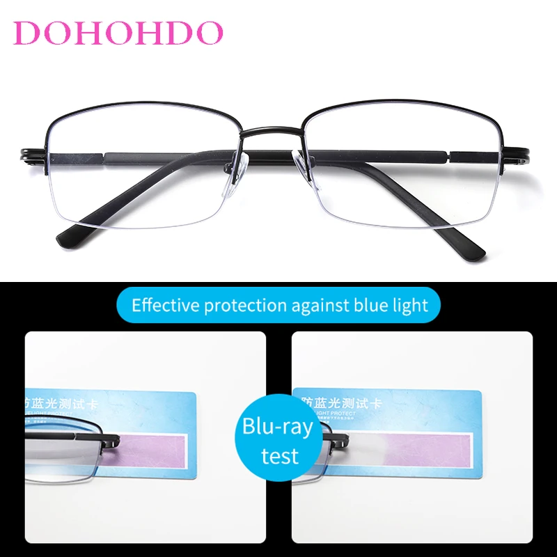 

Ultralight Photochromic Anti Blue Light Glasses 2024 Vintage Half-Rimless Metal Progressive Eyeglasses Lunette Computer Reading