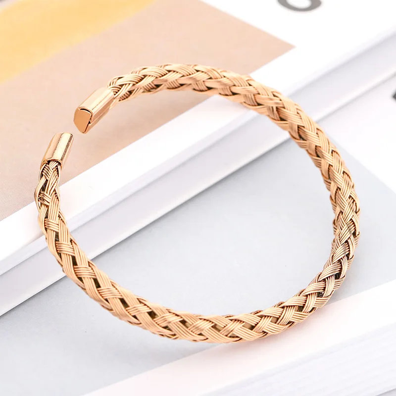 

CRUCIO Fashion Fine Weave Bracelet Women Classic Femme Jewelry Stainless Steel 18k Real Gold Plate Trinket Vintage Metal DIY
