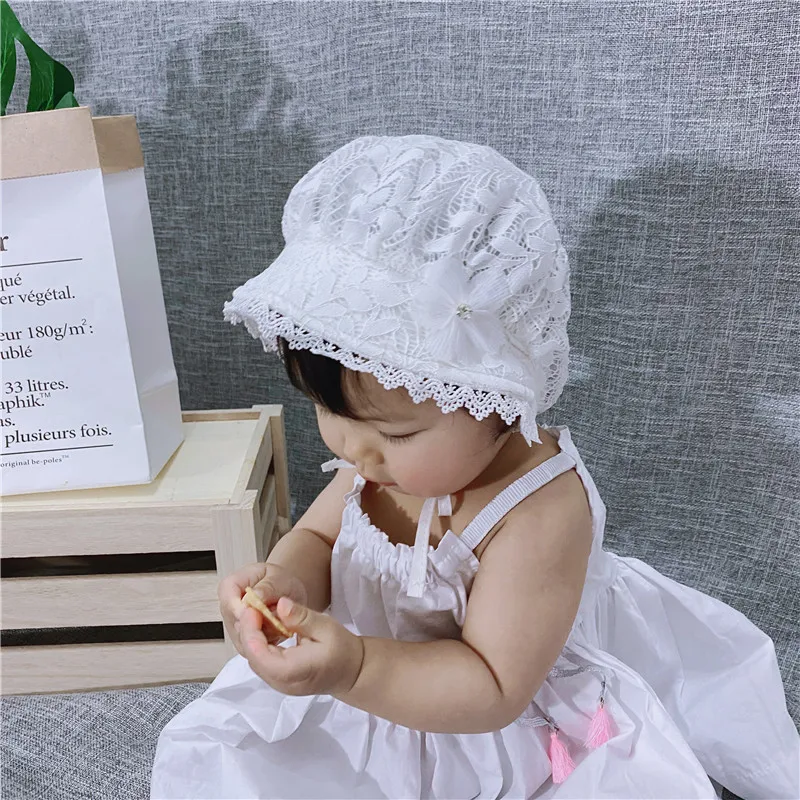 Lace Flower Baby Hat Cap Cute Cotton Kid Baby Girl Hat Adjustable Summer SunHat Newborn Breathable Baby Accessories Toddler Hat