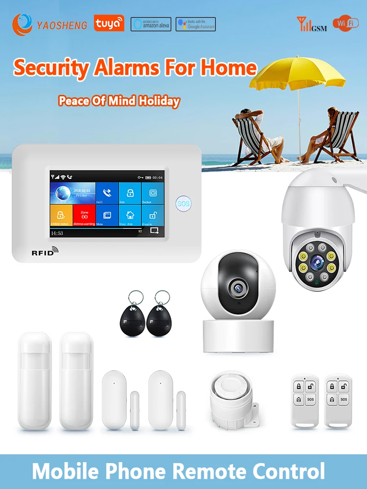 4.3 Inch Touch Panel WIFI GSM Wireless Burglar Home Security Alarm System TUYA Smart life APP Control Compatible With Alexa