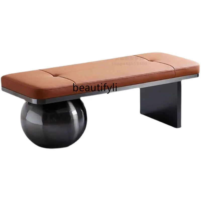 

yj Nordic Light Luxury Creative Genuine Leather Shoe Changing Stool Italian Minimalist Bedroom Bed End Stool Hallway Sofa Stool