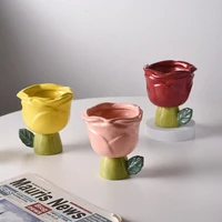 rose ceramic mug niche afternoon teacup dessert fruit salad small bowl decoration home flower tea cup ladies gift 300ml
