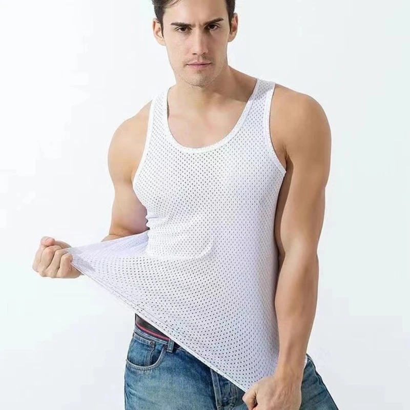 

New Mens Mesh Vest Ice Silk Quick-drying Bodybuilding Tank tops Fitness Muscle Sleeveless Narrow Vest Fitness Casual Sport Tops