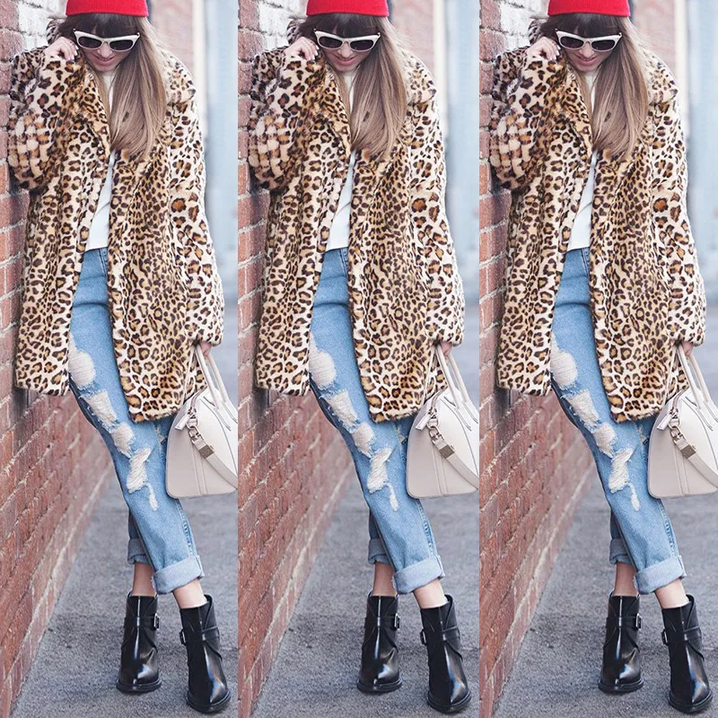 Women's Leather Fur Coat Fashion Faux Fur Coat Women's Faux Fur Leopard Coat Faux Fur Coat