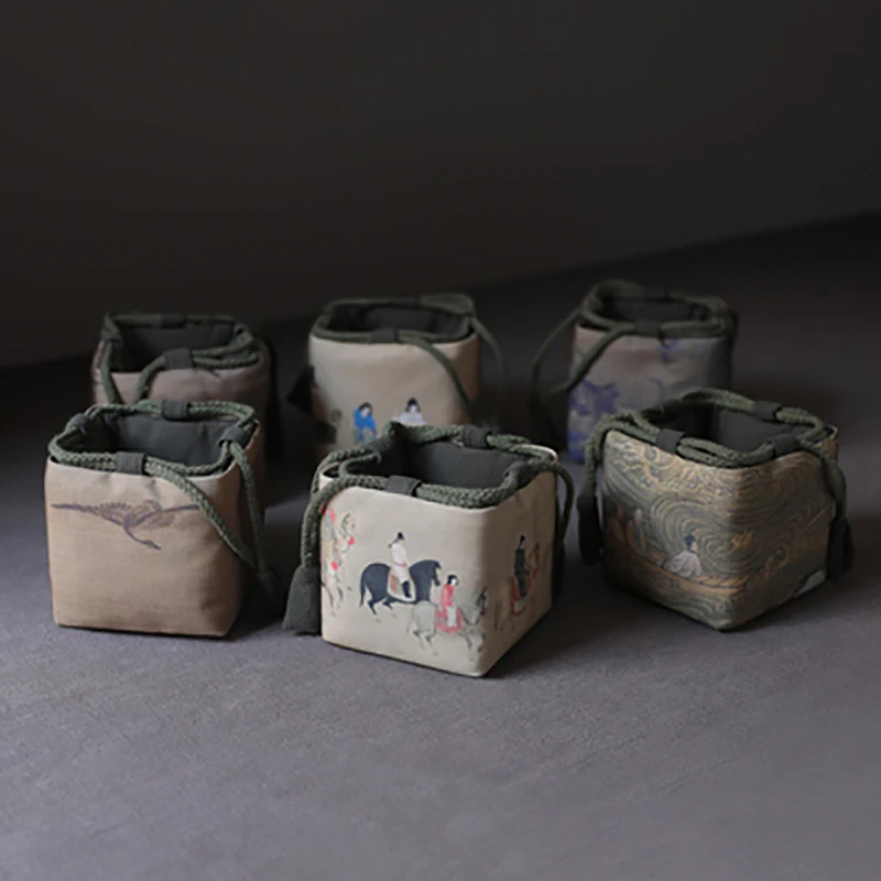 

Chinese Style Retro Tea Set Teaware Storage Bag Pouch Portable Cotton Linen Tea Cozies Household Travle Outdoor Tea Accessories