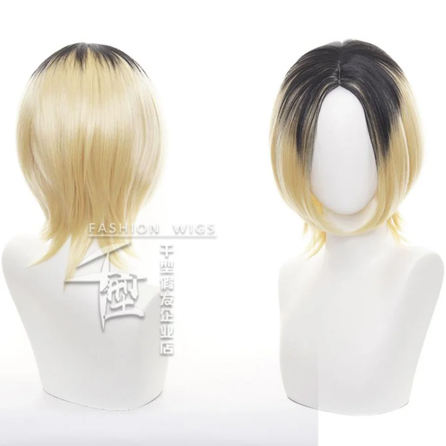 

Anime Haikyu!! Kozume Kenma Cosplay Wig Gold Black Mixture Short Hair Heat Resistant Synthetic Halloween Party Accessories Props