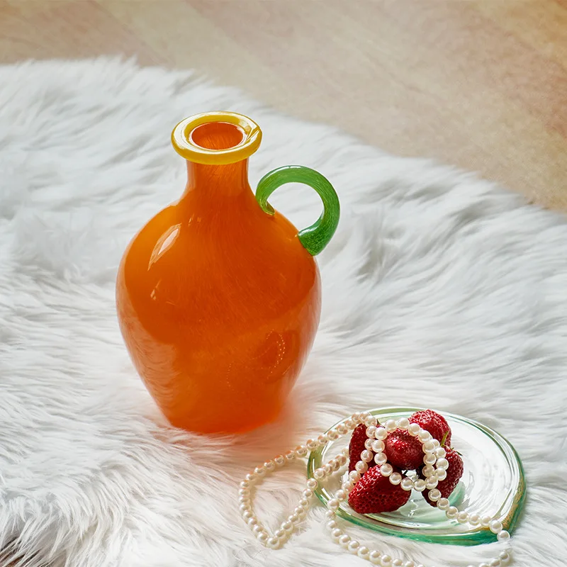 Витражная ваза винтажная бинауральная ручка цветочная композиция аксессуары