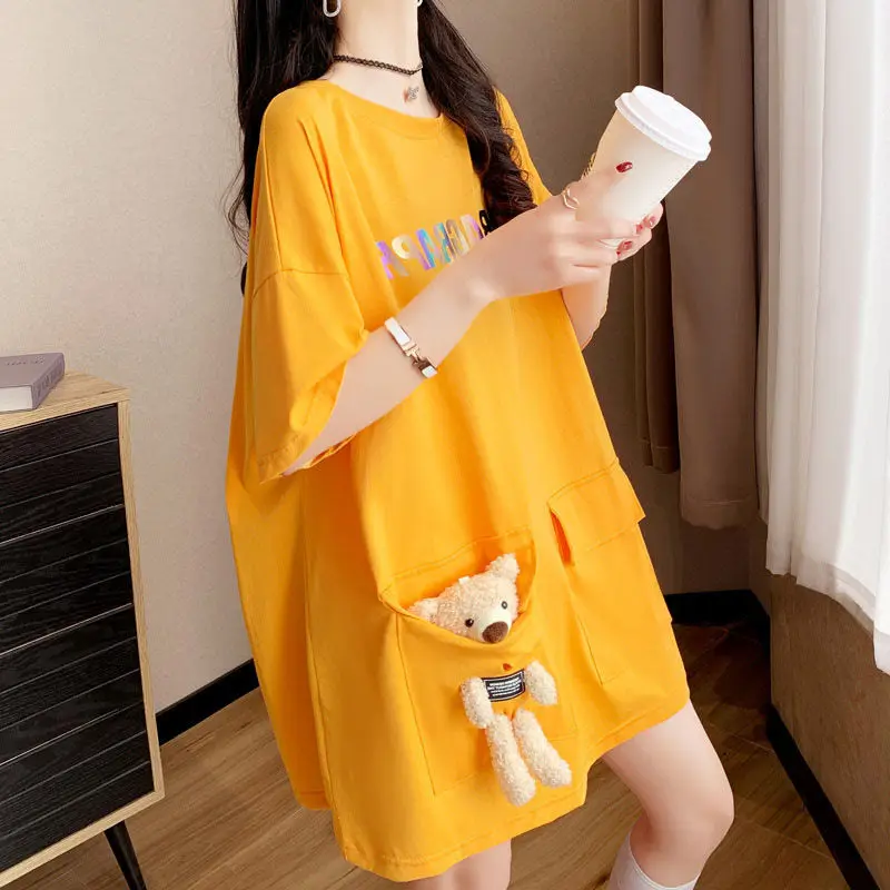 

Summer New Plus Size Printing Letter T Shirt Short Sleeve Round Neck Loose Youth Tops Tees Casual Fashion Women Clothing