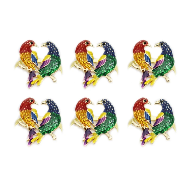

6Pcs Color Metal Saint Bird Mandarin Duck Bird Napkin Ring Table Top Decoration for Wedding Banquet Hotel Party Decor