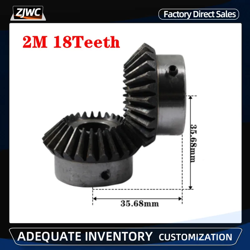 

2pcs Bevel Gear 2M 18Teeth With Inner Hole 8mm 10mm 12mm 14mm 15mm 16mm 90 Degree Drive Commutation Steel Gears with Screw