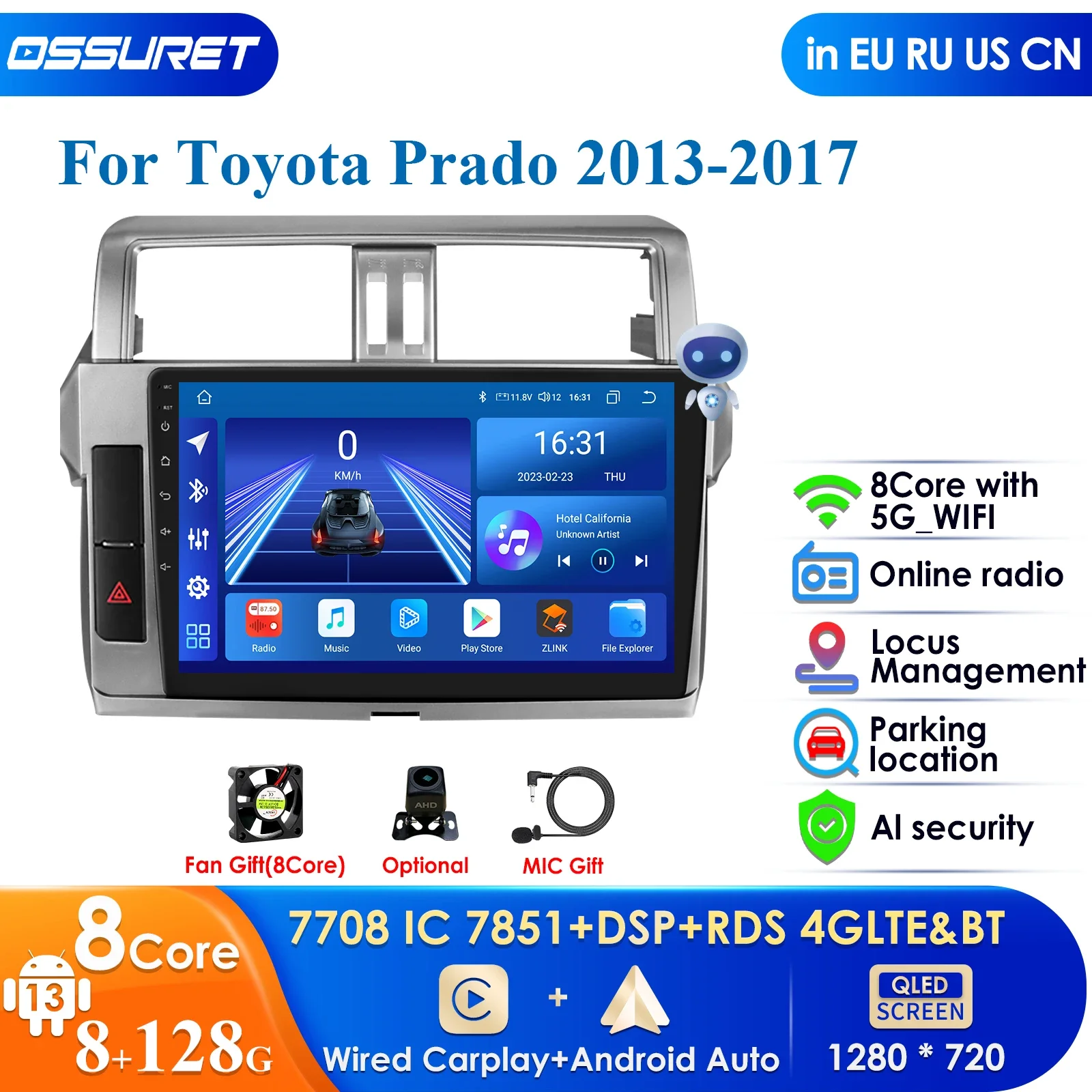 Carplay 4G стерео для Toyota Land Cruiser Prado 150 2013-2017 2Din автомобильное радио Android