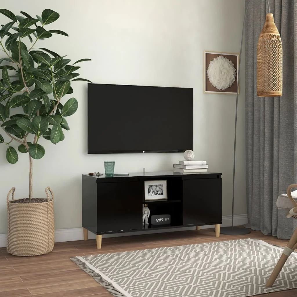 

TV Cabinets with Solid Wood Legs , Chipboard TV Stand, TV Table, TV Units for Living Room Black 103.5x35x50 cm