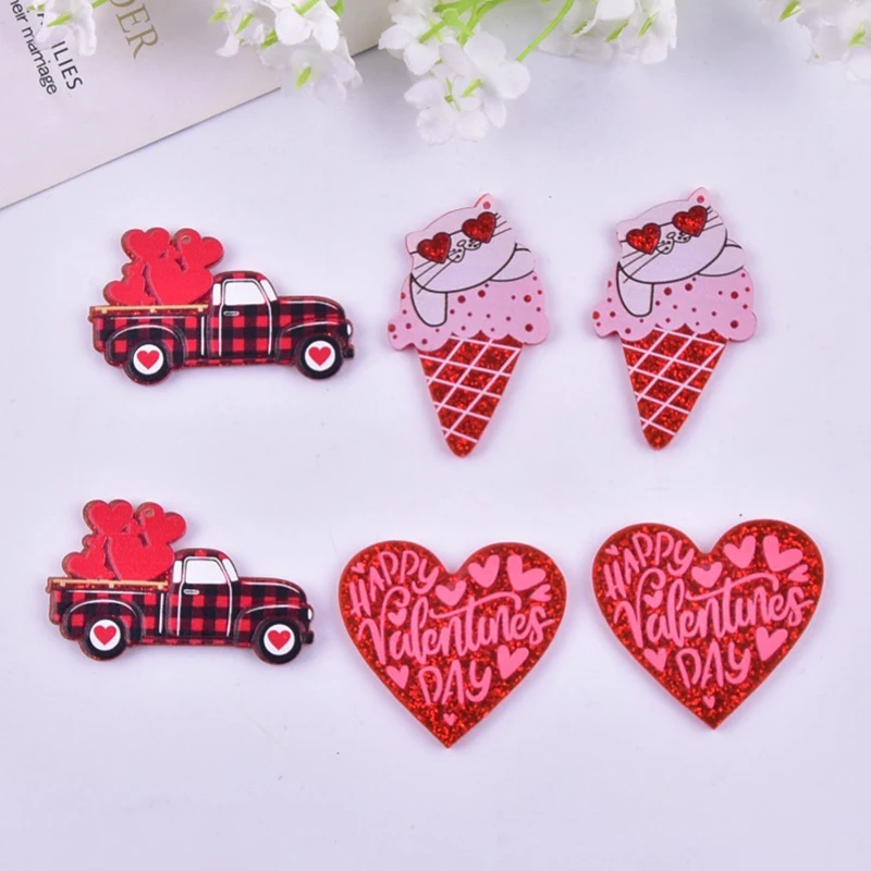 

10Pcs Valentine's Day Love Car Ice Cream Cat Acrylic Charms for Women Earring Necklace Bracelet Bag Jewelry DIY Making