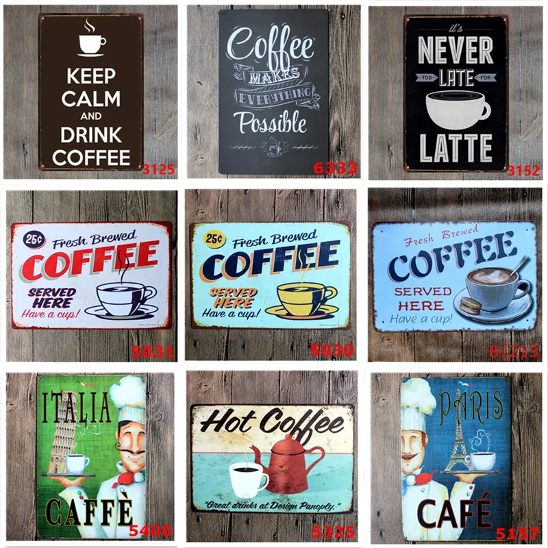 

1 Pcs Horizontal Rectangle Coffee Theme Metal Poster Retro Home Wall Art Decoration Tin Sign Plaques for Coffee Shop Bar Decor