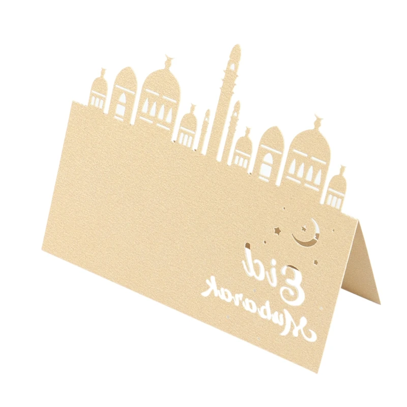 

100PCS Eid Mubarak Eid Three-Dimensional Beautiful Seat Card Lasers Hollow Seat Card Moon Festival Card