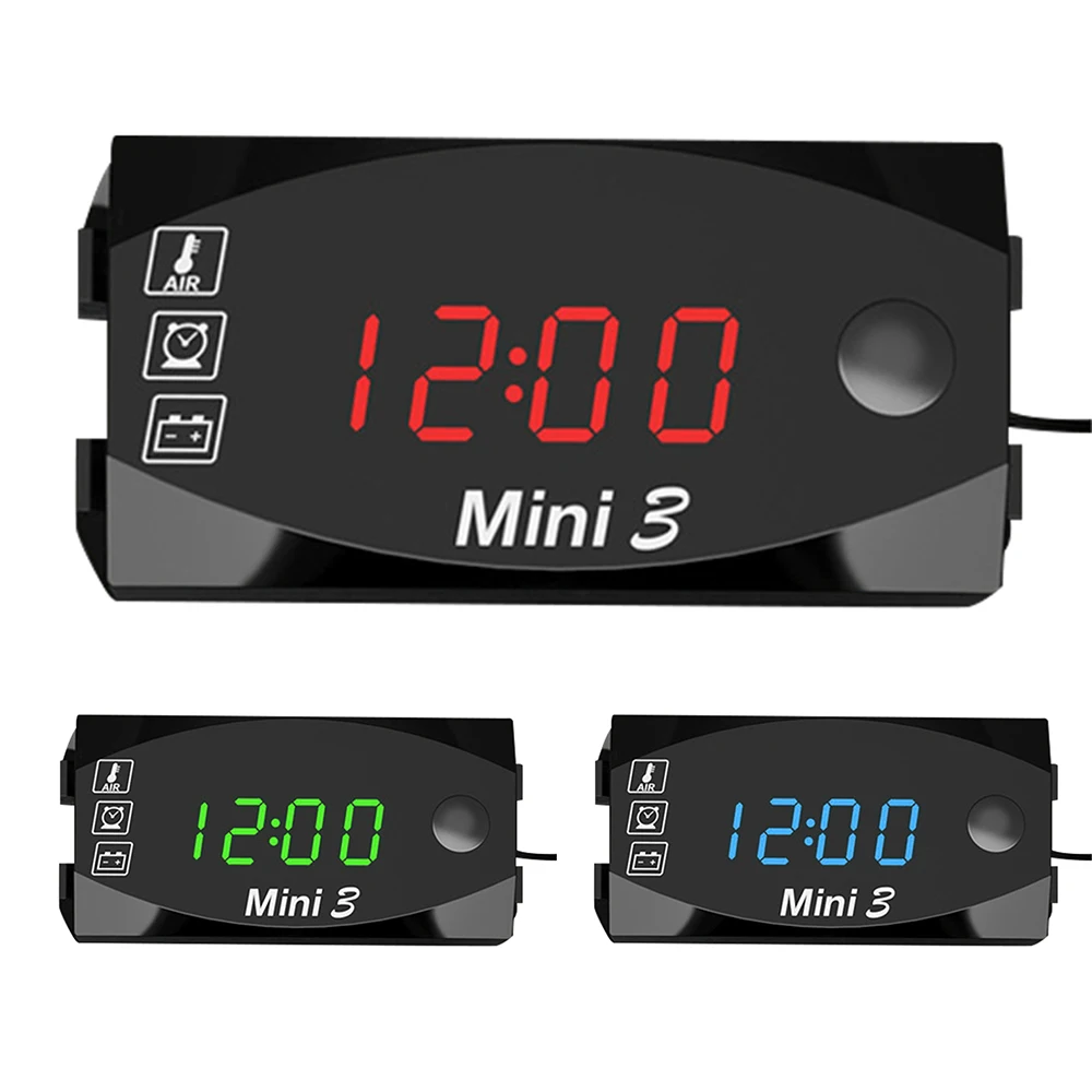 

3 In 1 Digital Time Clock + Thermometer +Voltage Voltmeter LED Display Motorcycle IP67 Waterproof Tester for Car Boat