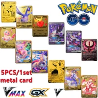 5pcs1set pokemon metal collectible card pikachu mewtwo gx ex v vmax battle game birthday gift anime character toy