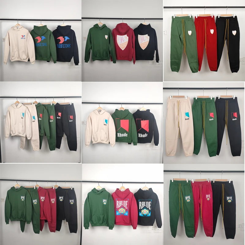 

Multi Version Rhude Hoodie Sweatpant Set Men Women 1:1 High Quality Multi-Style Print Hooded Pullover Suit