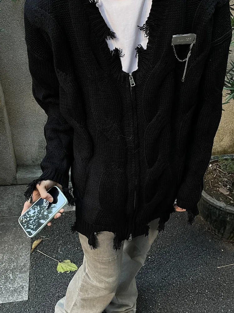 Американские потертые края High Street металлические контрастные цвета кардиганы с