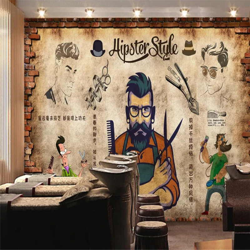 Ретро ностальгическая кирпичная стена для мужчин Парикмахерская искусственная