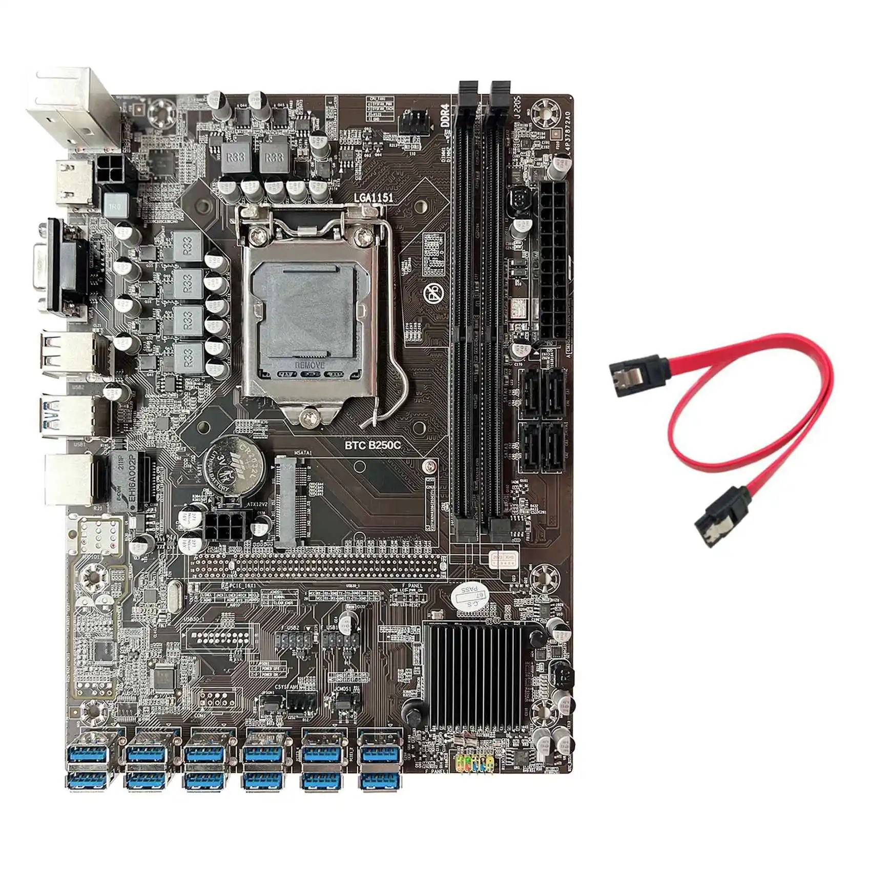 B250C BTC Mining Motherboard+SATA Cable 12XPCIE to USB3.0 Graphics Card Slot LGA1151 DDR4 MSATA ETH Miner Motherboard